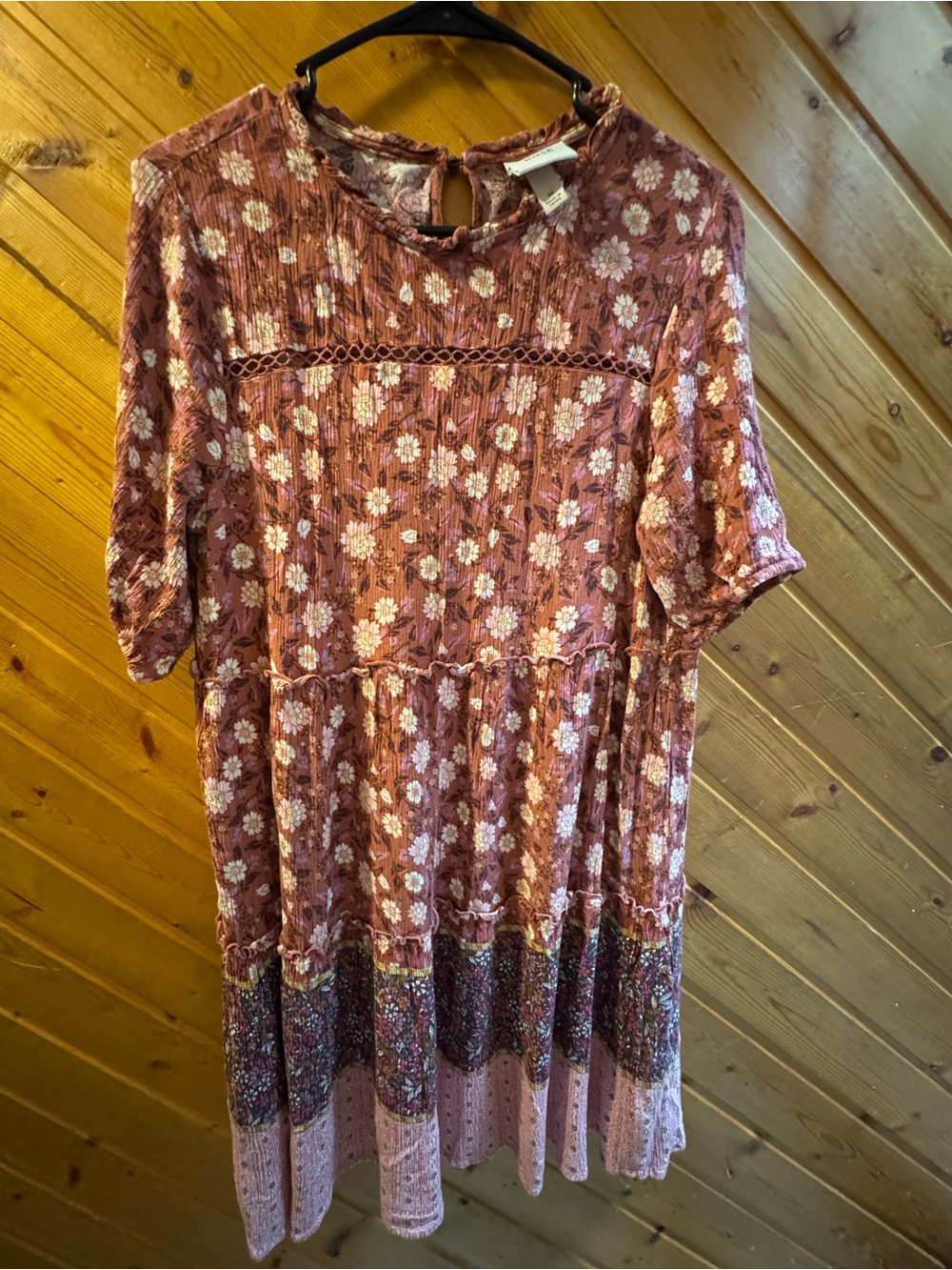 Knox Rose Dusty Rose Floral Tiered Casual Dress